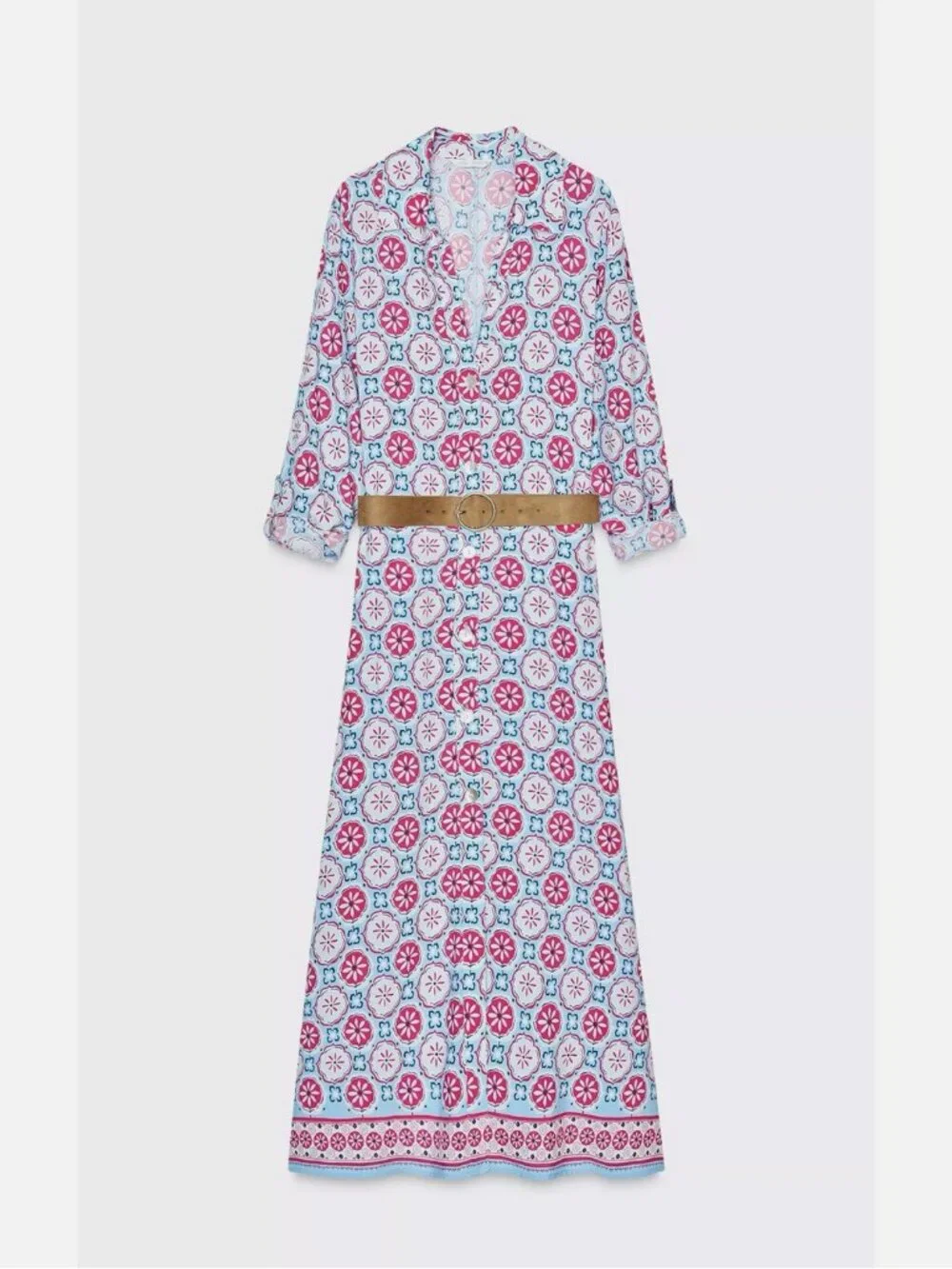 Zara Printed Belted Midi Dress